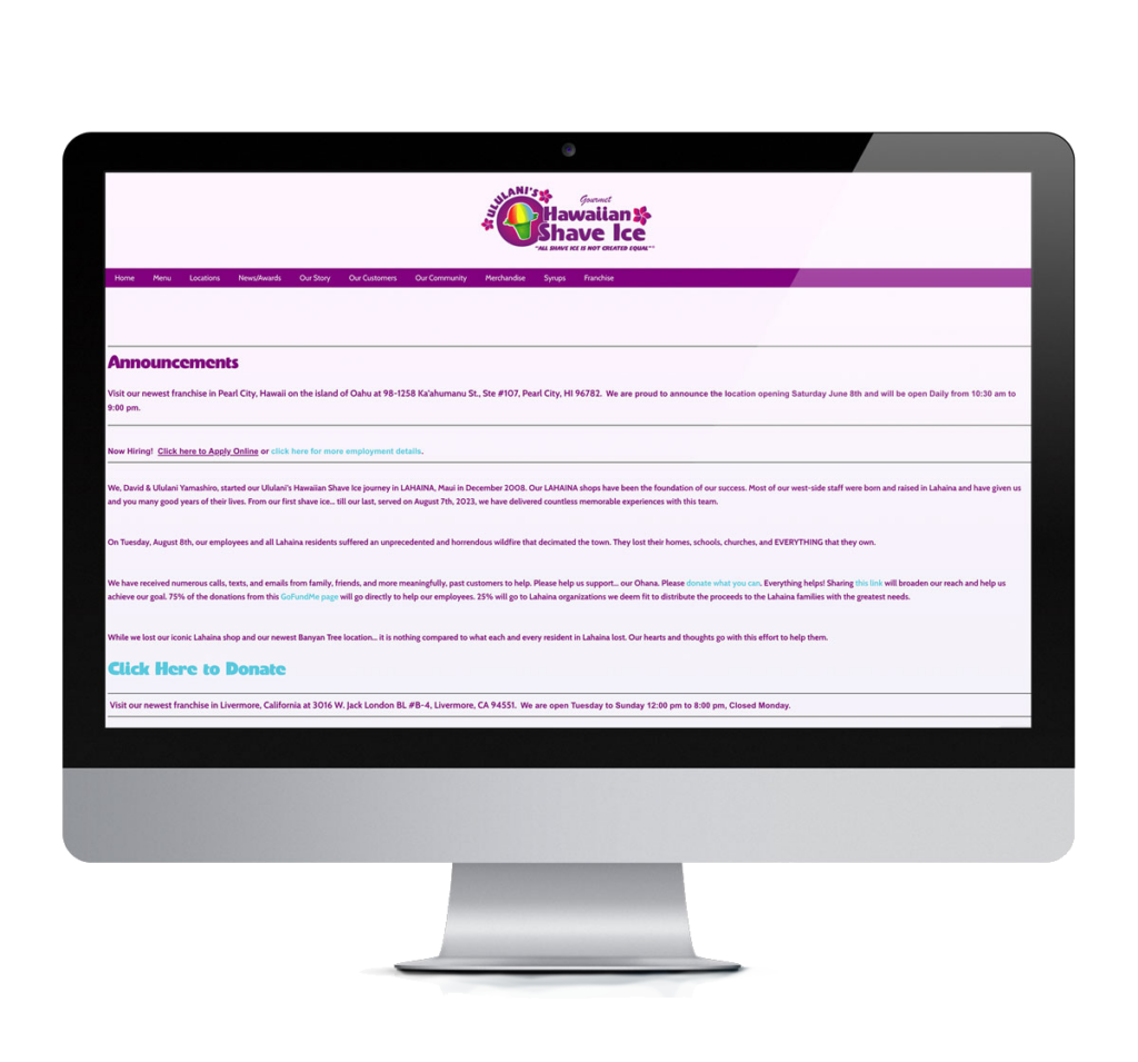 Ululani's Website BEFORE